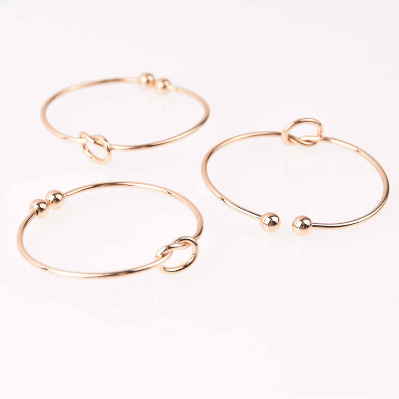 2 Gold Love Knot Bangle Bracelet Blanks, Copper, 6.5", fin1151