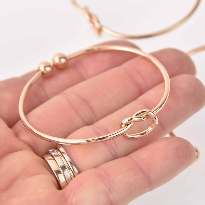 2 Gold Love Knot Bangle Bracelet Blanks, Copper, 6.5", fin1151