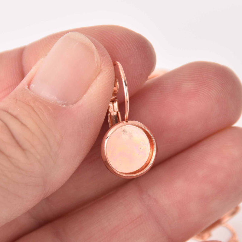 10 (5 pairs) rose gold plated cabochon bezel setting lever back earring, fits 10mm round inside tray fin1154