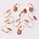 10 (5 pairs) rose gold plated cabochon bezel setting lever back earring, fits 10mm round inside tray fin1154
