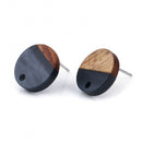 6 Resin and Wood Earring Post Blanks, Charcoal Gray, 14mm dia, fin1155
