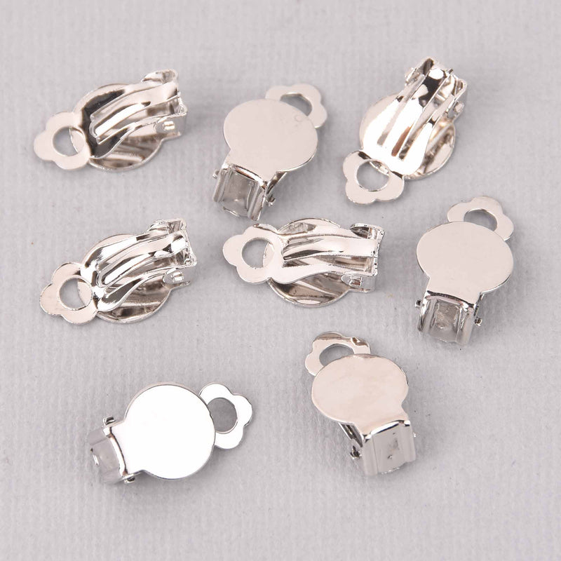 10 Silver Clip-On Earring Blanks, fits 10mm cabochon, fin1158
