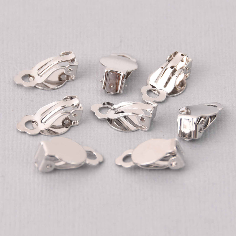 10 Silver Clip-On Earring Blanks, fits 10mm cabochon, fin1158