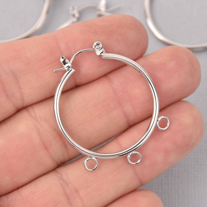 Huggie Hoop Earrings, Silver Plated, 3 bottom loops, fin1159