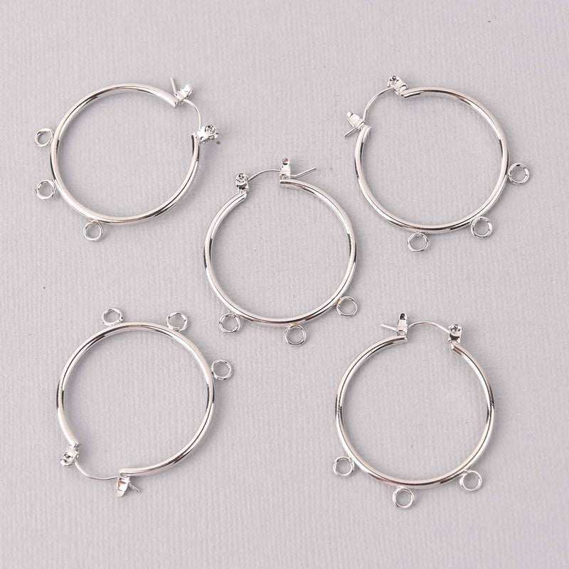 Huggie Hoop Earrings, Silver Plated, 3 bottom loops, fin1159