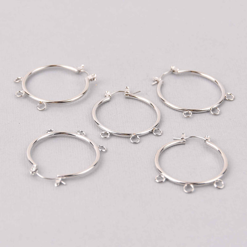 Huggie Hoop Earrings, Silver Plated, 3 bottom loops, fin1159