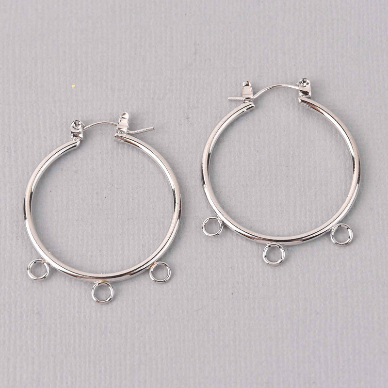 Huggie Hoop Earrings, Silver Plated, 3 bottom loops, fin1159