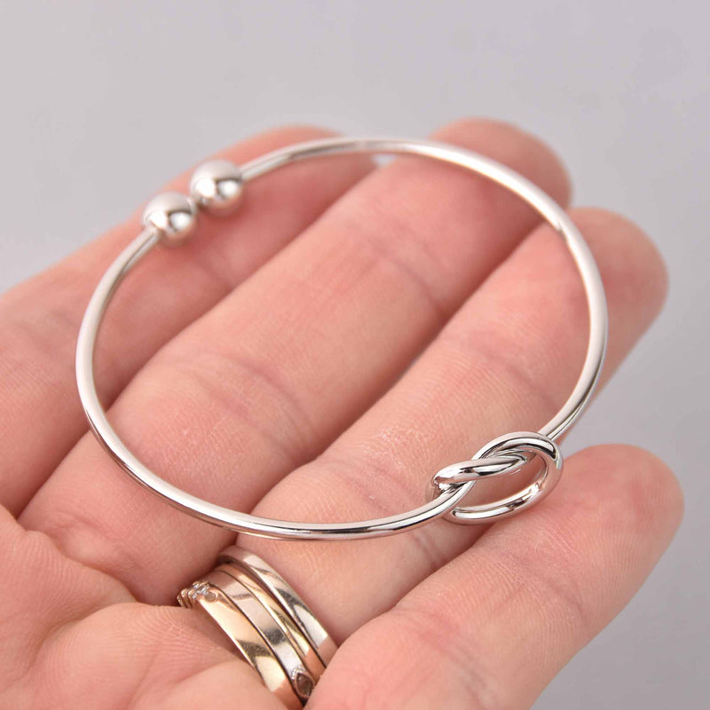 2 Silver Love Knot Bangle Bracelet Blanks, Copper, 6.5", fin1162