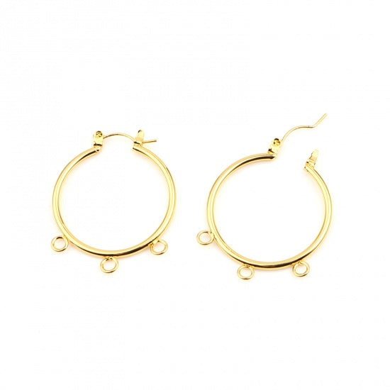 2 Huggie Hoop Earrings, Gold Plated, 3 bottom loops, fin1163