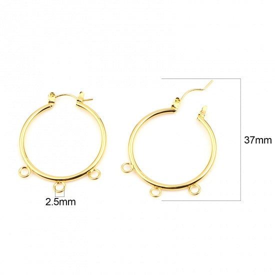 2 Huggie Hoop Earrings, Gold Plated, 3 bottom loops, fin1163