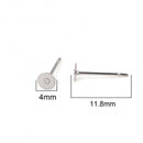 50 Stainless Steel 4mm Post Earring Blanks, silver, includes backers, fin1164