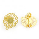 4 Gold Earring Post Blanks, stainless steel with hang hole, filigree flower, fin1169