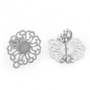 4 Silver Earring Post Blanks, stainless steel with hang hole, filigree flower, fin1170
