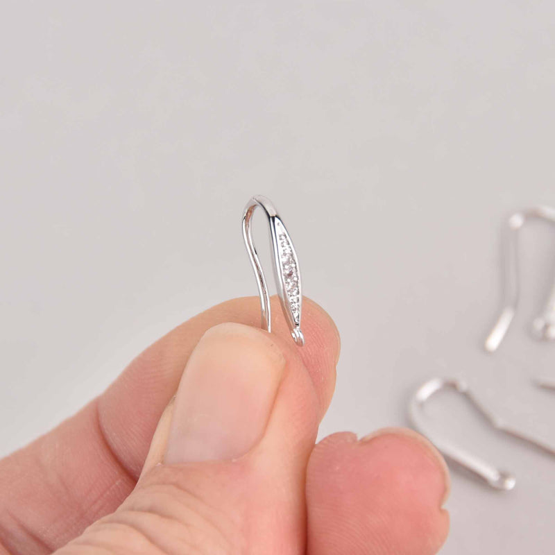 2 Silver Micro Pave Earrings, Hook, fin1173