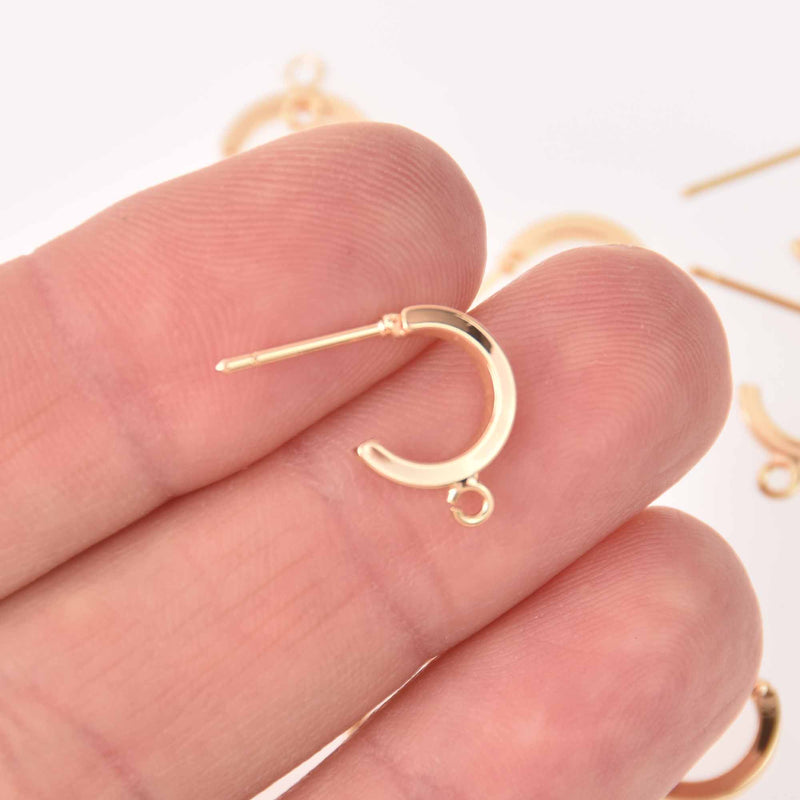 6 Light Gold Plated Hoop Earring Blanks, fin1177