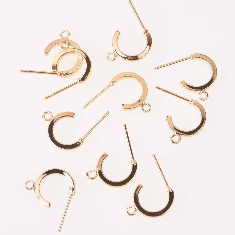 6 Light Gold Plated Hoop Earring Blanks, fin1177