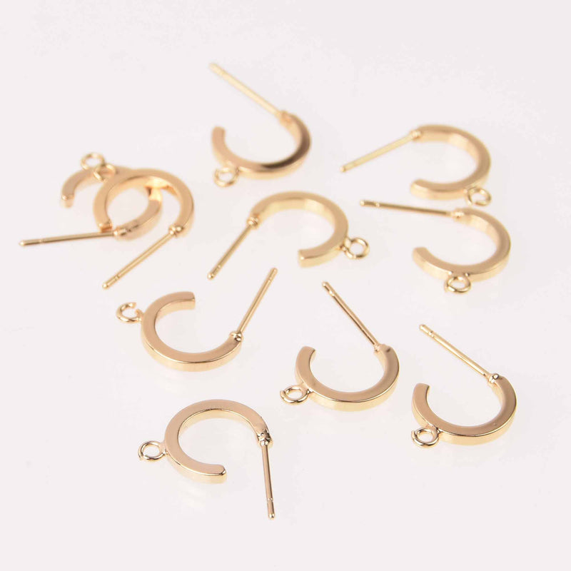 6 Light Gold Plated Hoop Earring Blanks, fin1177