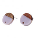 6 Resin and Wood Earring Post Blanks, Purple, 14mm dia, fin1178