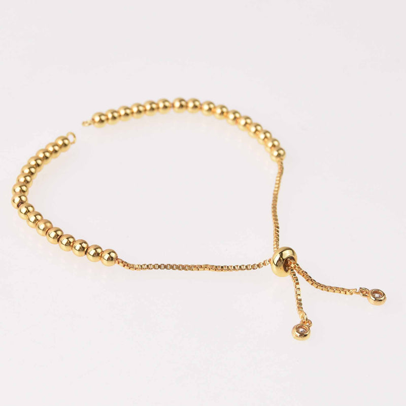 2 Gold Box Chain Slider Bracelet Chains, Crystals on the ends, one size fits most, fin1181