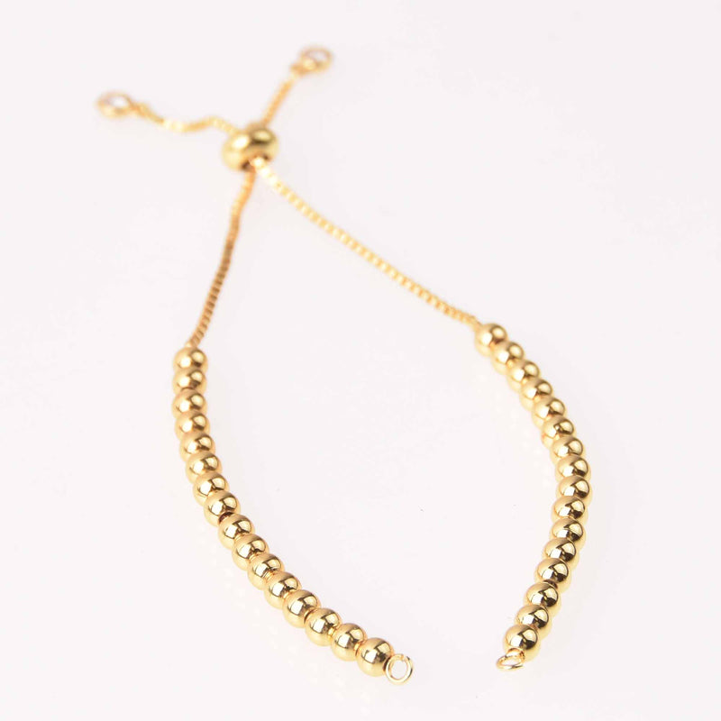 2 Gold Box Chain Slider Bracelet Chains, Crystals on the ends, one size fits most, fin1181