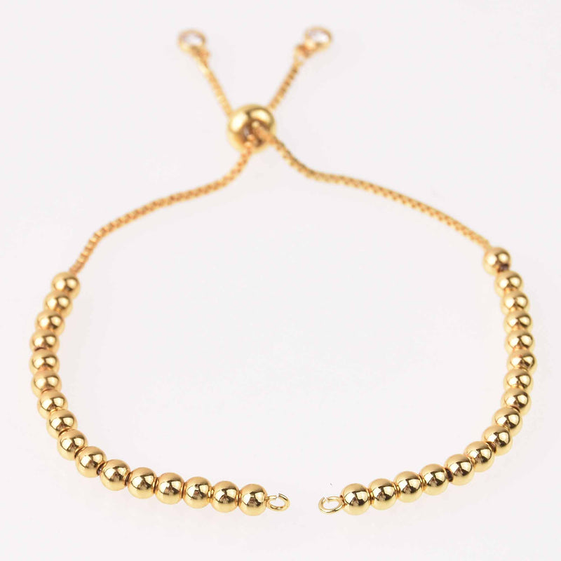 2 Gold Box Chain Slider Bracelet Chains, Crystals on the ends, one size fits most, fin1181