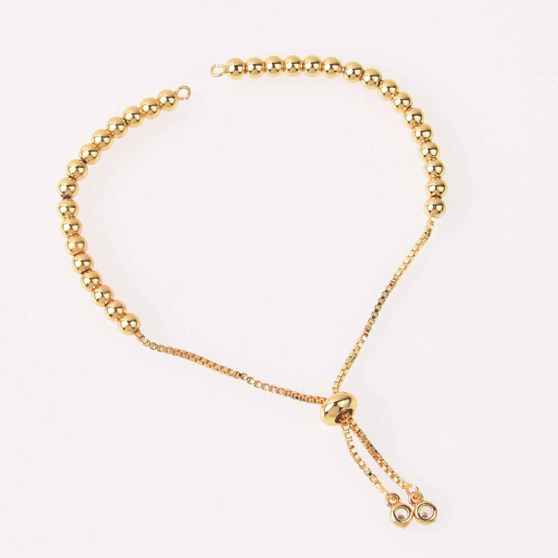 2 Gold Box Chain Slider Bracelet Chains, Crystals on the ends, one size fits most, fin1181