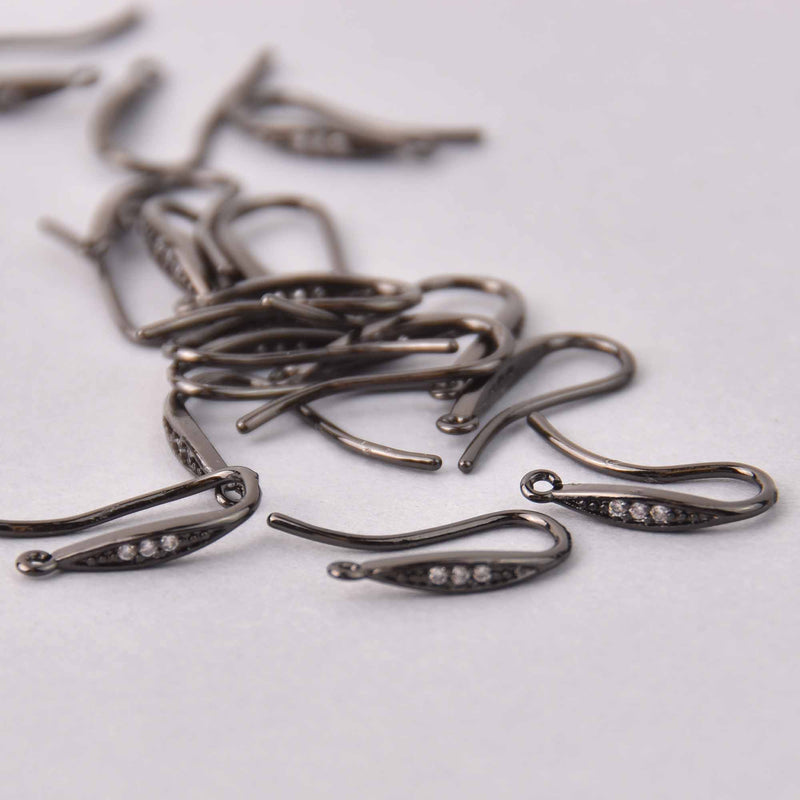 2 Gunmetal Micro Pave Earrings, Hook, fin1189