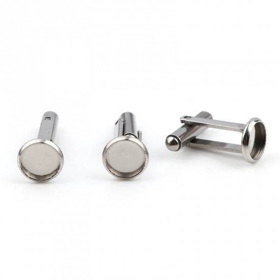 1 pair STAINLESS STEEL Cuff Links Blanks, bezel fits 8mm, fin1193