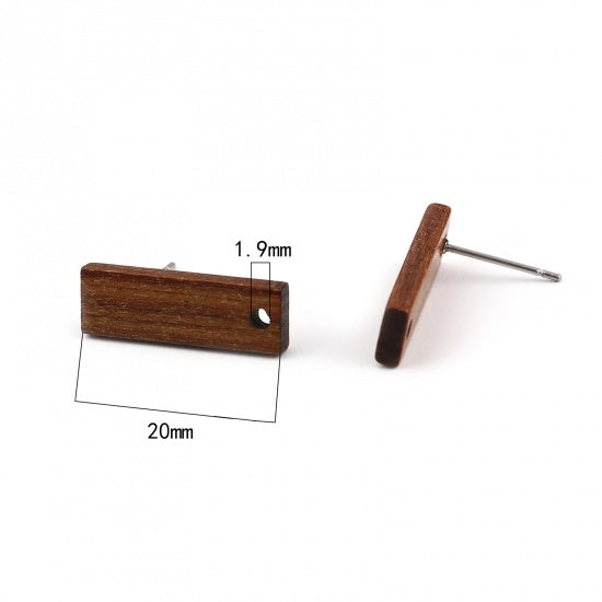 10 Wood Earring Post Blanks, Rectangle Stick, fin1195