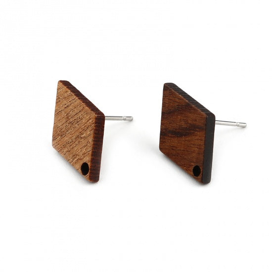 10 Wood Earring Post Blanks, Diamond, fin1196