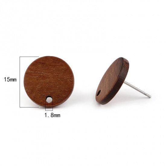10 Wood Earring Post Blanks, Circle, fin1199