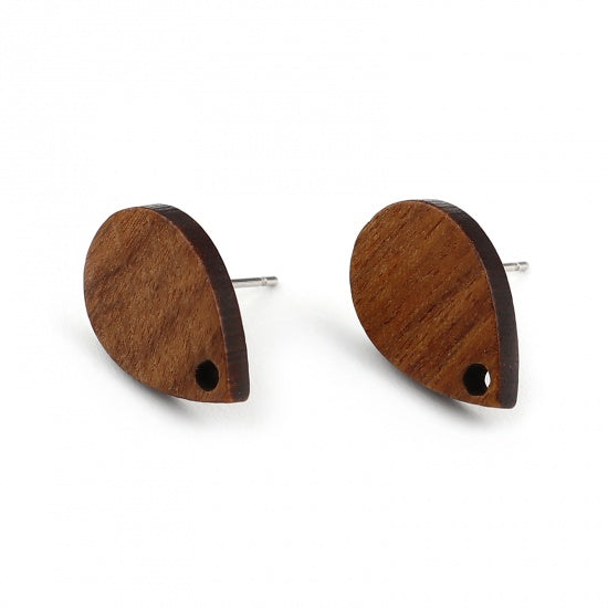 10 Wood Earring Post Blanks, Teardrop, fin1200