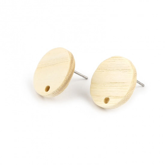10 Wood Earring Post Blanks, Circle, fin1201