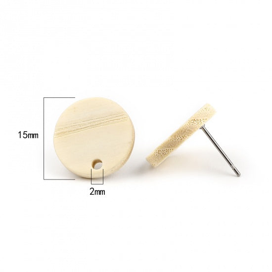 10 Wood Earring Post Blanks, Circle, fin1201