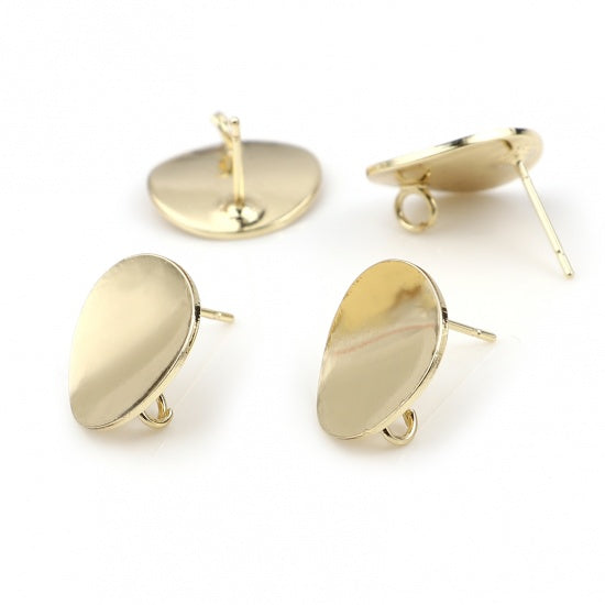 4 Gold Earring Post Blanks, ear studs with loop, wavy circle, fin1202