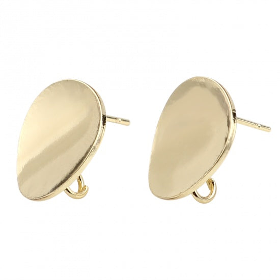 4 Gold Earring Post Blanks, ear studs with loop, wavy circle, fin1202