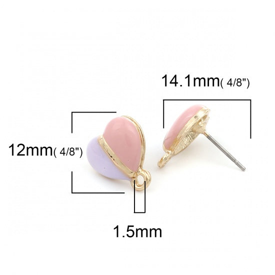 6 Heart Earring Blanks, Pink Purple Enamel, fin1204