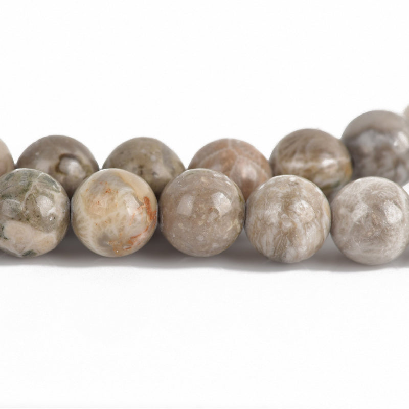 8mm round fossil stone beads