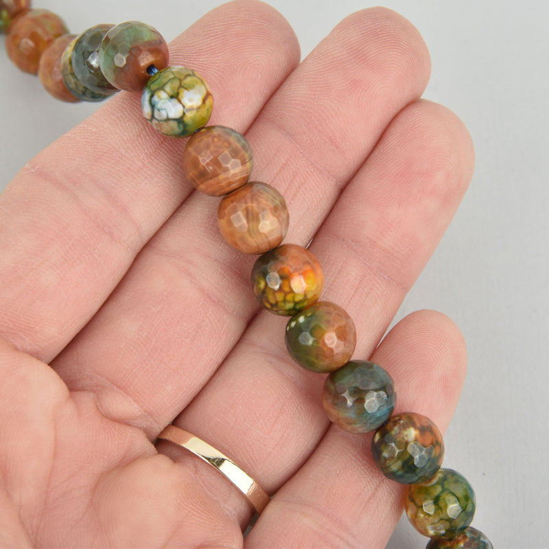10mm Round Agate Gemstone Beads, Red and Green Faceted, strand, 10mm, gag0014