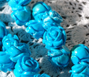 4 Hand Carved AGATE ROSE Beads 17mm diameter, turquoise blue gag0041