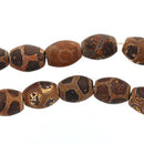 4 Beads Frosted SPOTTED DZI AGATE, Smooth Barrel Football Shaped Beads, dzi, 16x12mm . Natural Gemstones gag0058
