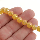 8mm Yellow Agate Beads, Half Strand Polished Round Rainbow Metallic LEMON YELLOW AGATE Beads gag0070