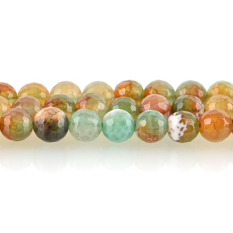 1 Strand Round Dyed FACETED Mixed Colors RED and GREEN Fire Agate Beads, 8mm  Natural Gemstones gag0087