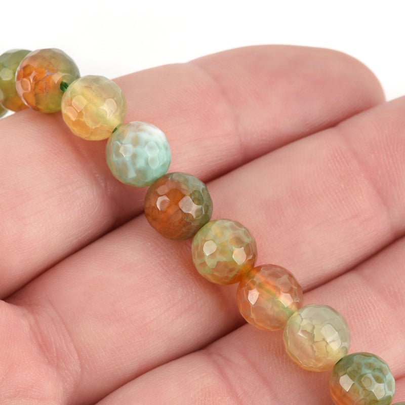 1 Strand Round Dyed FACETED Mixed Colors RED and GREEN Fire Agate Beads, 8mm  Natural Gemstones gag0087