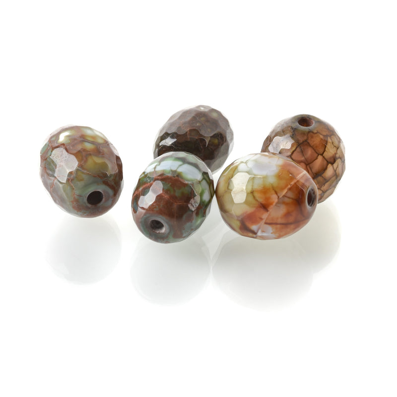3 Large Faceted GRAY and GREEN AGATE Polished Drum Barrel Beads . 18x13mm . genuine gemstones gag0148