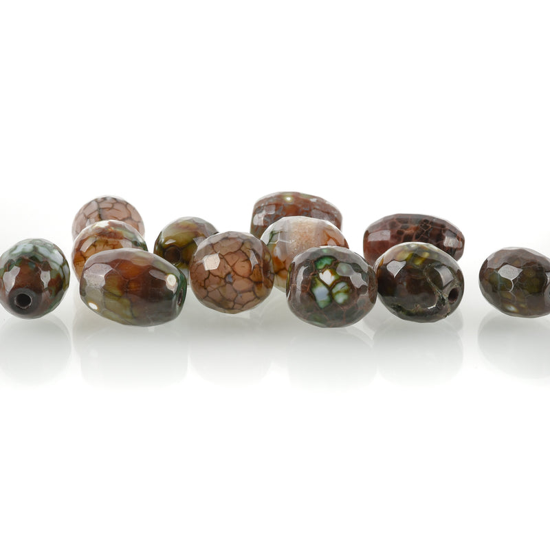 3 Large Faceted GRAY and GREEN AGATE Polished Drum Barrel Beads . 18x13mm . genuine gemstones gag0148