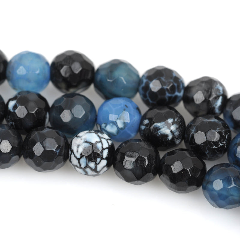 6mm Round Dyed FACETED STORMY BLUE Agate Beads, full strand, blue black, Natural Gemstones gag0150