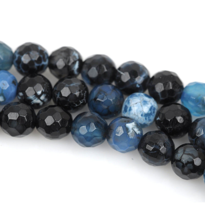 6mm Round Dyed FACETED STORMY BLUE Agate Beads, full strand, blue black, Natural Gemstones gag0150