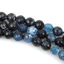 6mm Round Dyed FACETED STORMY BLUE Agate Beads, full strand, blue black, Natural Gemstones gag0150