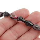 12x8mm Teardrop AGATE Gemstone Beads, black and hot pink, full strand, 33 faceted beads, gag0164
